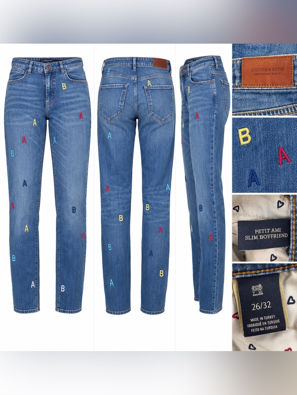 Scotch & Soda Petit Ami Slim Boyfriend Jeans 26/32 Embroidered A B